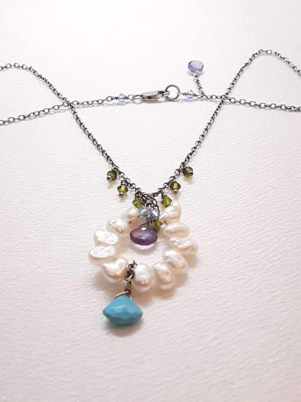 Western Dance Night. NEW amethyst pearl and turquoise necklace - Picture 6 of 8
